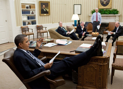 Barack Obama, putting his feet up on furniture in the White House