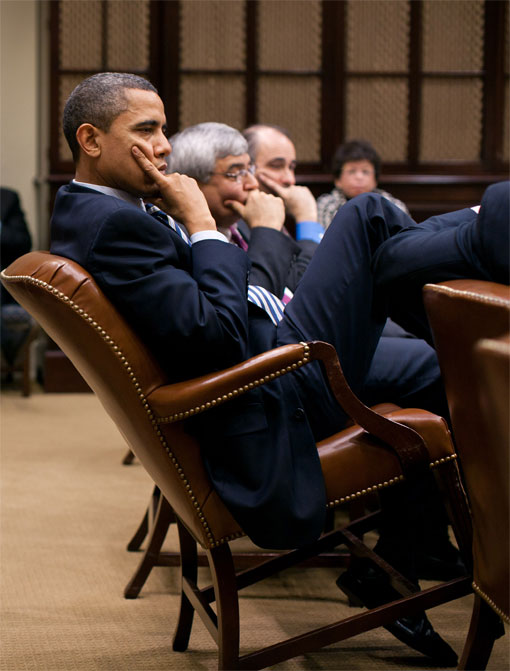 Barack Obama, putting his feet up on furniture in the White House