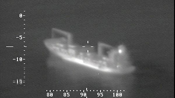 The Maersk Alabama, viewed from a U.S. Navy P3 Orion Night Vision