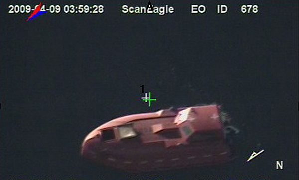 The rescue boat while Capt. Phillips was still onboard.